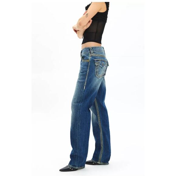 True Religion Ricky Super QT Lurex Metallic Pocket Relaxed Jean Womens Sz 32 NWT - Picture 13 of 16